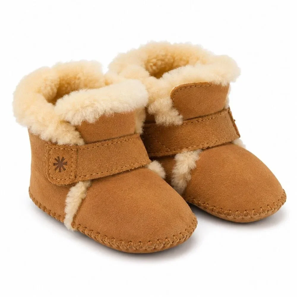 L.L.Bean Toddler 9-10 Shearling Booties Slippers Real Lamb Fur Suede Brown